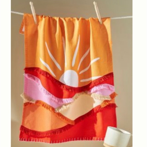 NEW Anthropologie Sunscape Dish Kitchen Towel Sun, Cotton, Embroidered + Fringe - Picture 5 of 10